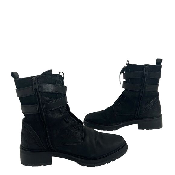 Allsaints Combat Double Strap Buckle Black Lace Up Side Zipper Boots Size 39 9 - Picture 6 of 9